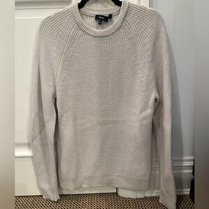 Theory Men’s 100% Merino Wool Sweater – Medium – Soft Luster Finish, Light Gray